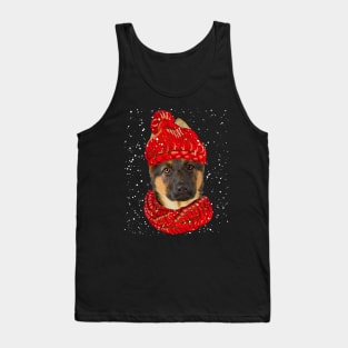 German Shepherd Wearing Red Hat And Scarf Christmas Tank Top